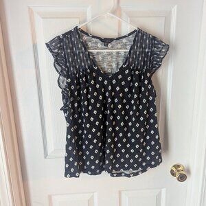 Lucky Brand white and navy top - M